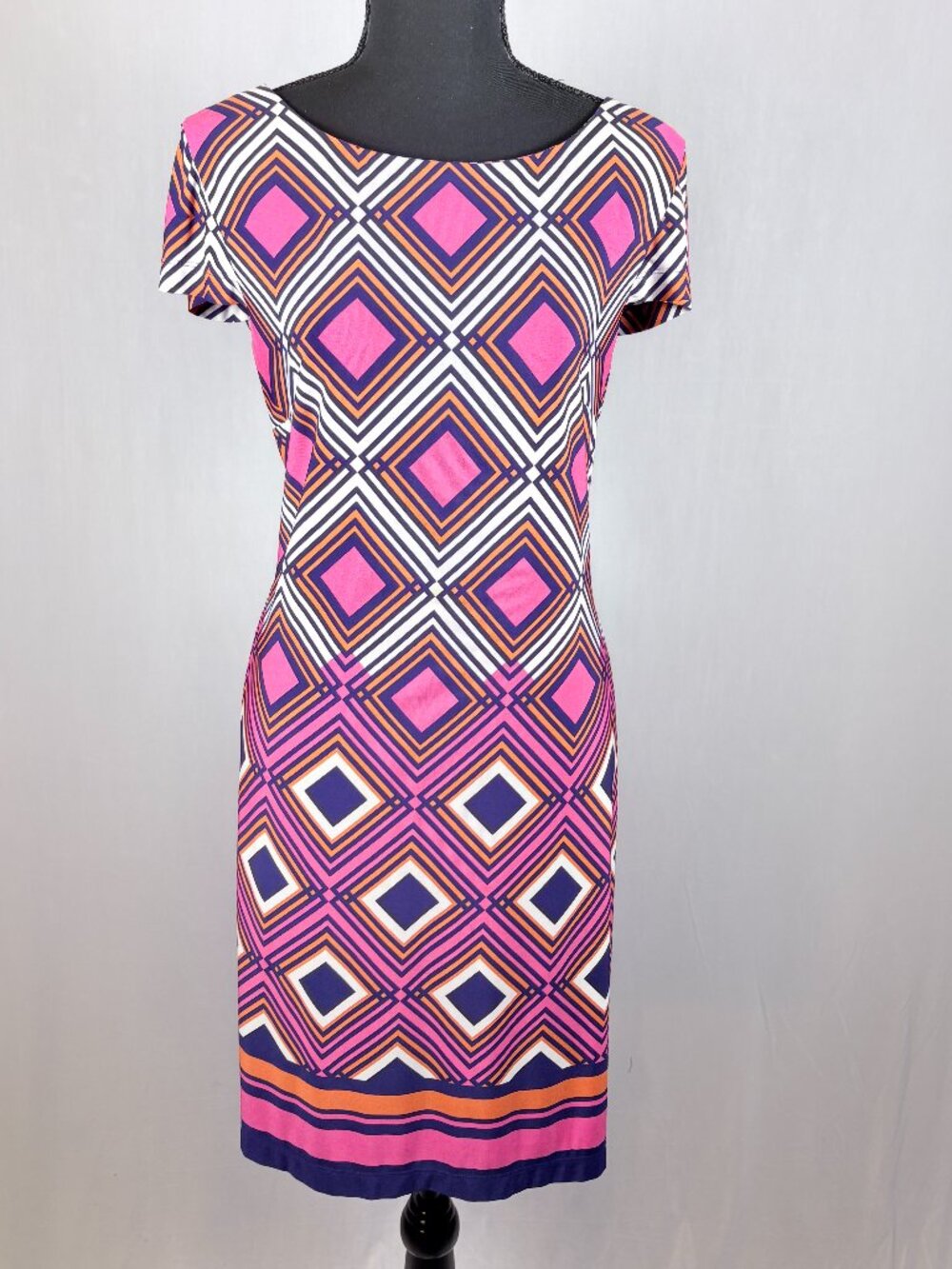 Jessica Howard | Geometric Print Sheath Dress | L | Boho Funky Colorful